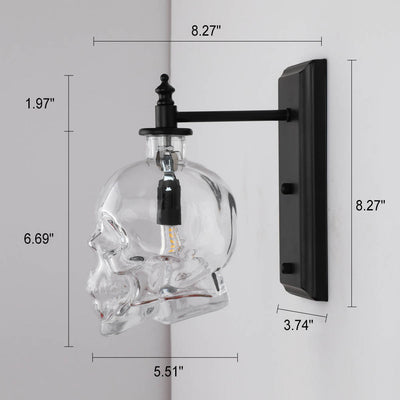 Skull Glass 1-Light Armed Sconce Lamp