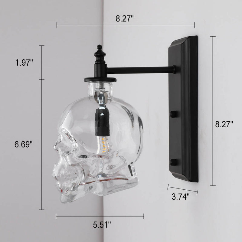 Skull Glass 1-Light Armed Sconce Lamp