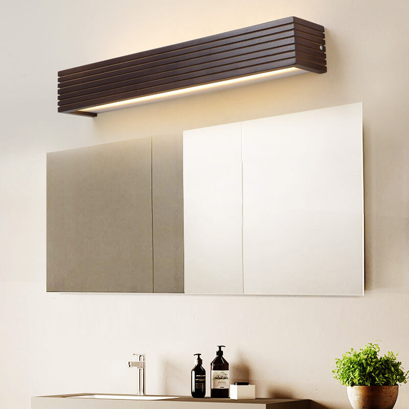 Moderne chinesische Walnuss Quadrat Bar Eitelkeit LED Wandleuchte 