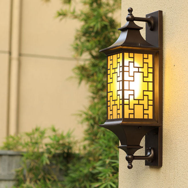 Outdoor Chinese Square Lantern Cage Waterproof 1-Light Wall Sconce Lamp