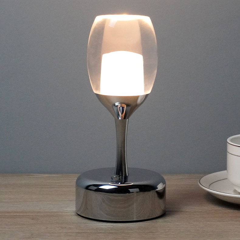 Vintage Wine Glass Chrome USB LED Night Light Table Lamp