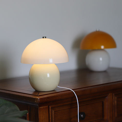 Vintage Cream Glass Mushroom Ceramic Dome LED Table Lamp