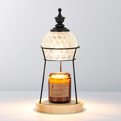 Lámpara de Mesa de Cera Derretida de 2 Luces con Pantalla de Cristal de Madera Europea 