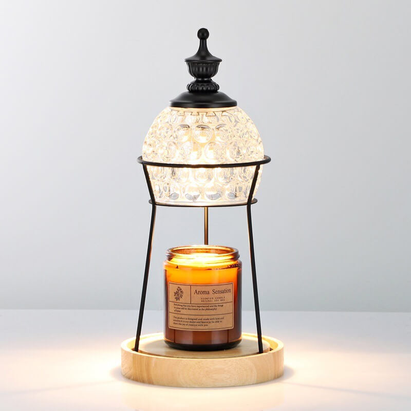 Lámpara de Mesa de Cera Derretida de 2 Luces con Pantalla de Cristal de Madera Europea 