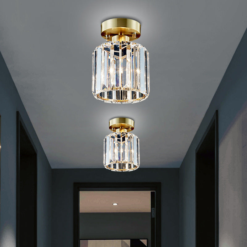 Modern Luxury Crystal Cylindrical Brass 1/4 Light Semi-Flush Mount Ceiling Light