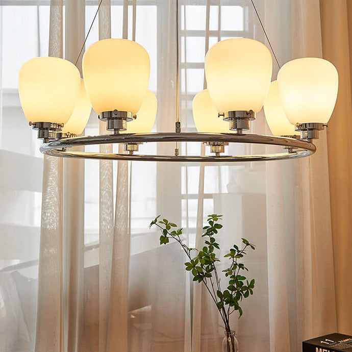 Nordic White Glass Magic Bean Circle Ring 1/3/5/8 Light Chandelier