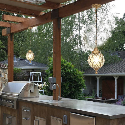 European Vintage Round Ball Die-Cast Aluminum Glass Waterproof Outdoor 1-Light Pendant Light