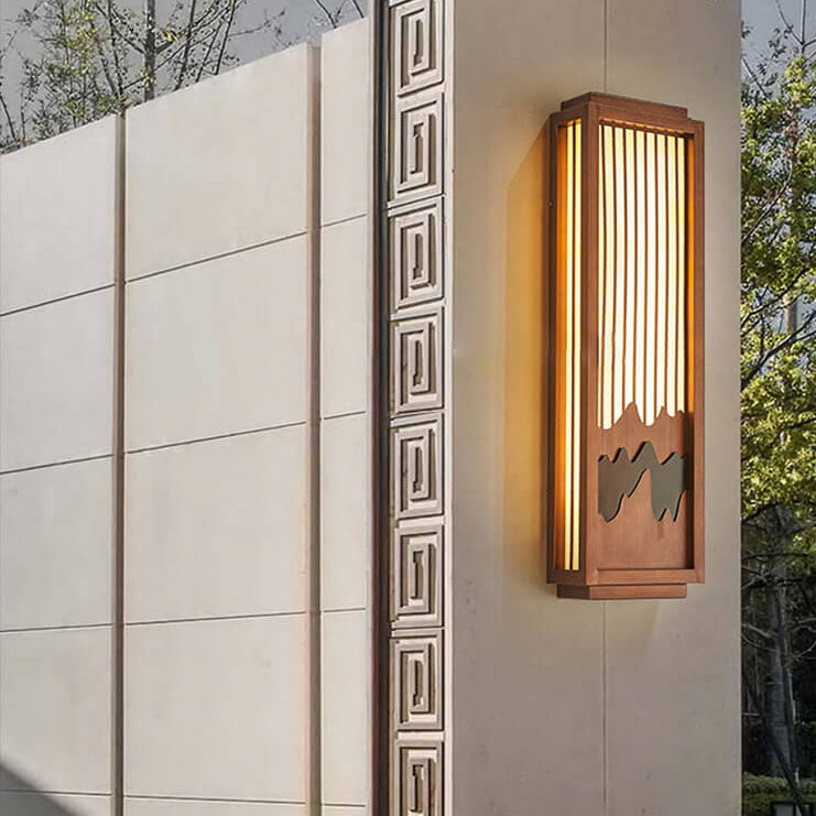 Modern Chinese Rectangular Faux Marble Stainless Steel Outdoor Waterproof 1-Light Wall Sconce Lamp