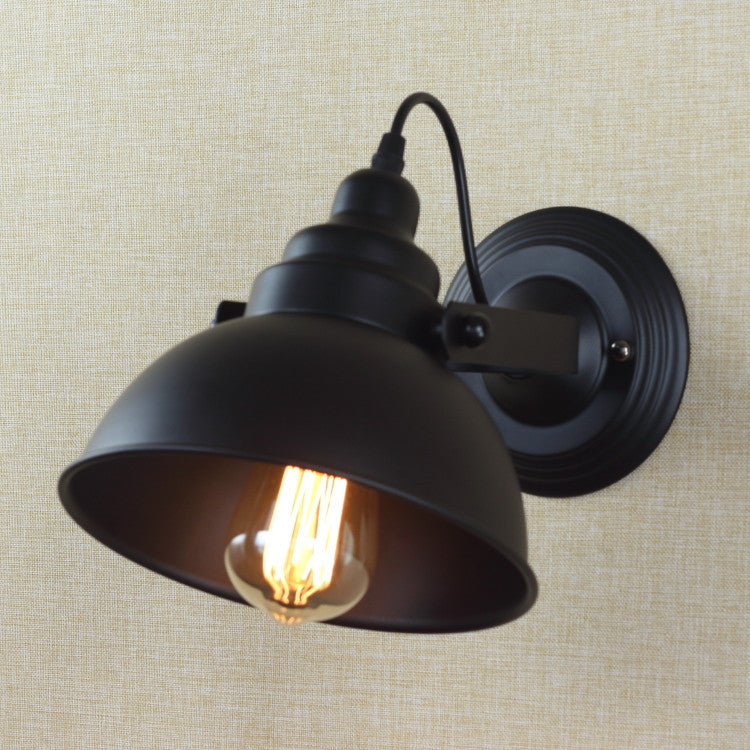 Industrial Retro Black Iron Dome 1-Light Wall Sconce Lamp
