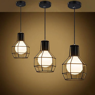 Lámpara Colgante de Jaula Redonda de Hierro Creativo Industrial de 1 Luz 