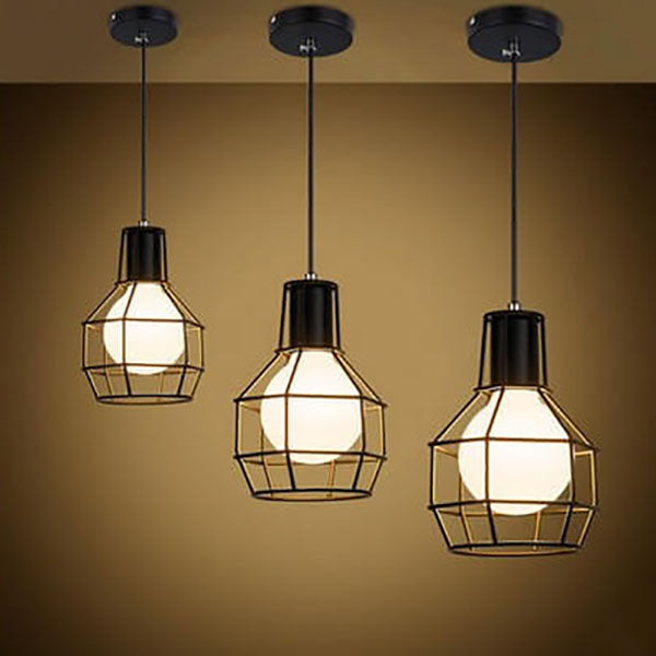 Lámpara Colgante de Jaula Redonda de Hierro Creativo Industrial de 1 Luz 