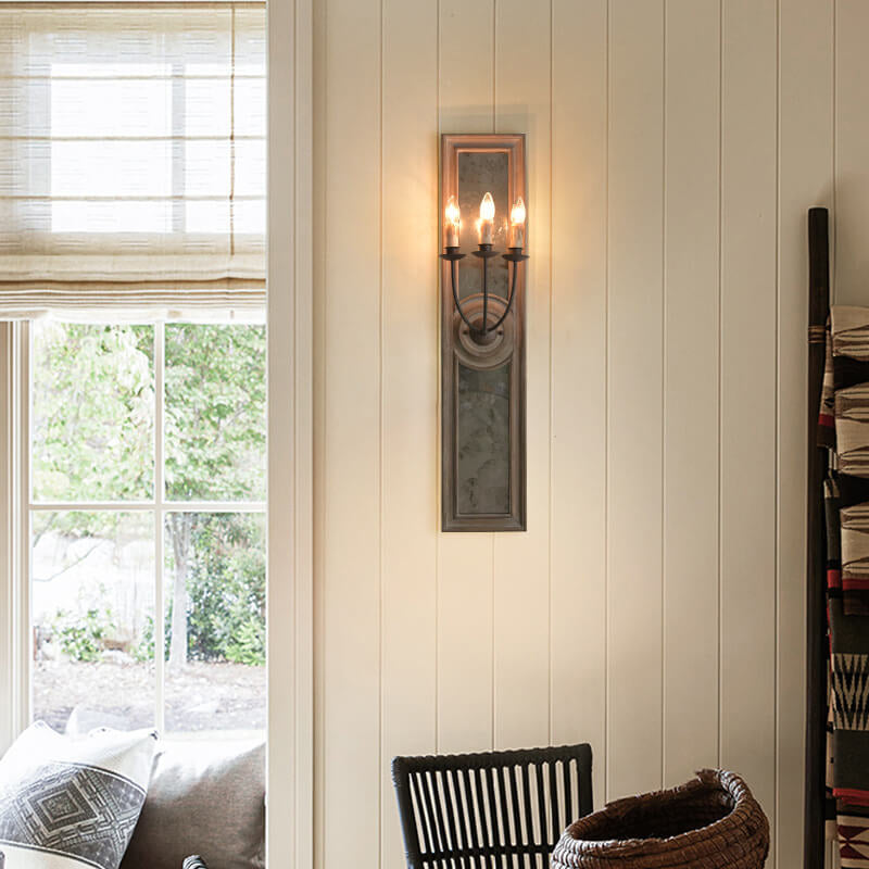 Vintage Wooden Long Frame Candelabra 3-Light Wall Sconce Lamp