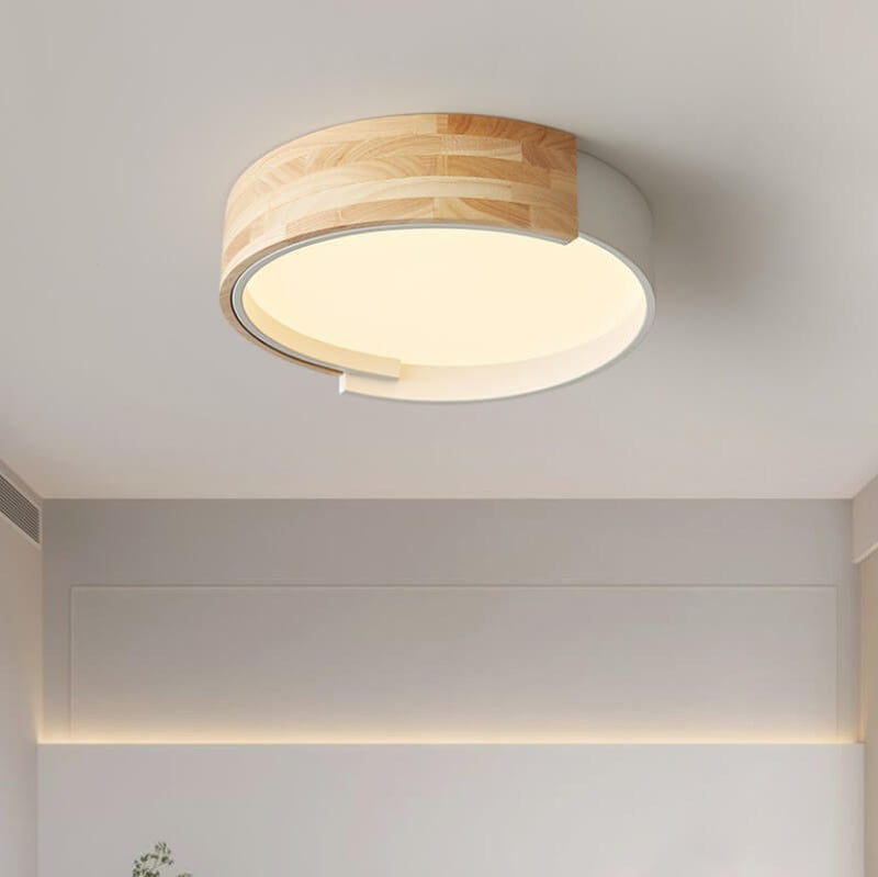 Modern Simple Round Wooden Log LED Flush Mount Ceiling Light