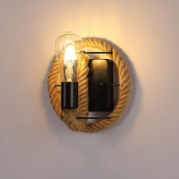 Lámpara de Aplique de Pared Redonda de Hierro de Cuerda Industrial Vintage 1/2 Luz 