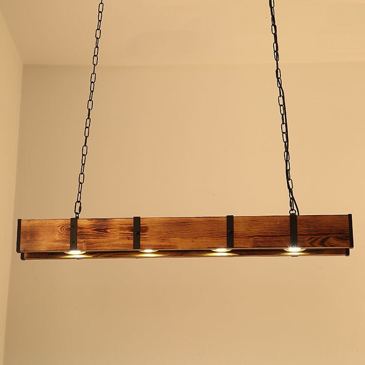 Lámpara de Araña de Isla LED de Madera Maciza Vintage Tradicional para Comedor 