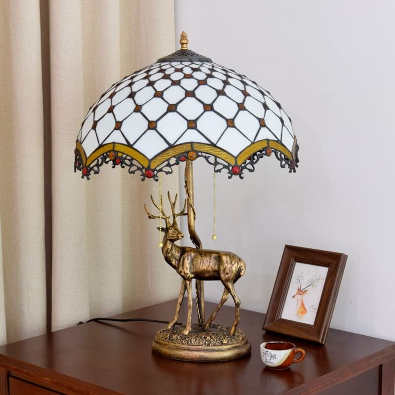 Tiffany Kreative Elch Buntglas 2-Licht Tischlampe 