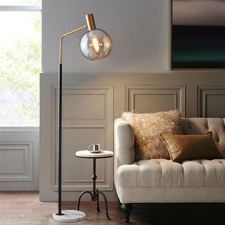 Moderne nordische Stehlampe mit Glasschirm in Kuppelform und Marmorsockel, 1-flammig, für das Wohnzimmer 