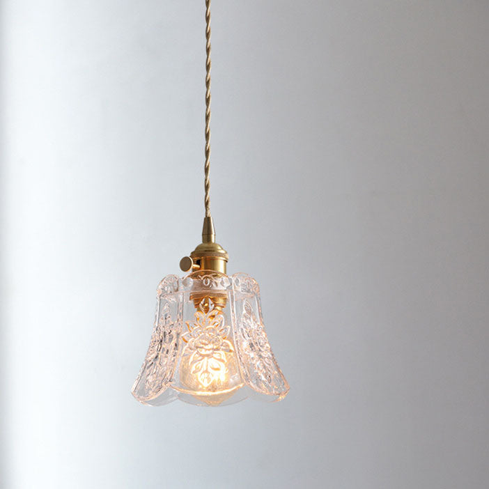 Lámpara colgante de 1 luz Contemporary Nordic de latón con vidrio y cobre Thorn Flower para salón y dormitorio 