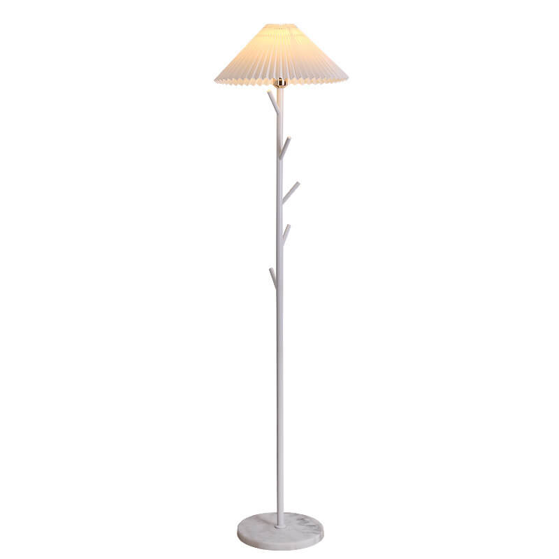 Nordic Minimalist Pleated Lampshade Tree Branch 1-Light Standing Floor Lamp