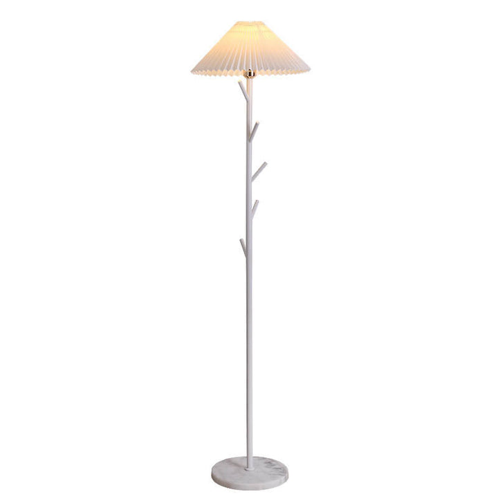 Nordic Minimalist Pleated Lampshade Tree Branch 1-Light Standing Floor Lamp