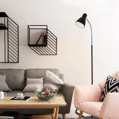 Lampadaire sur pied à 1 lumière avec abat-jour conique en placage de fer simple nordique 