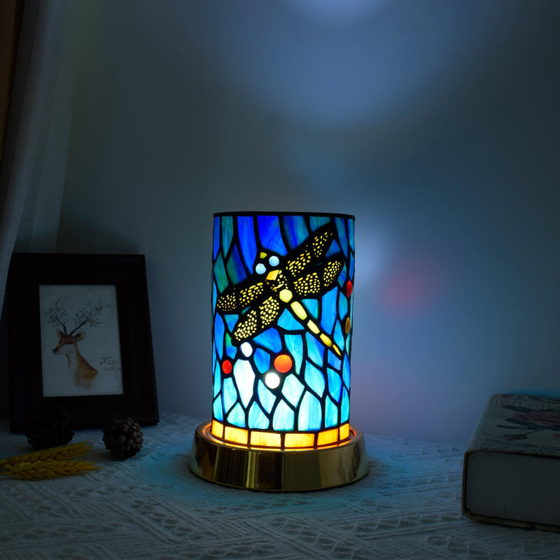 Lampe de table LED USB en fer et vitrail Tiffany de style européen 