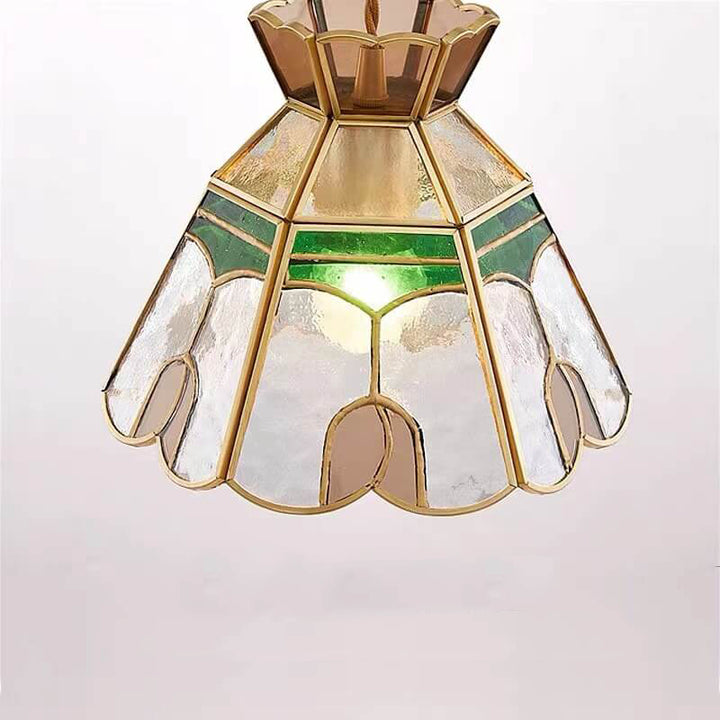 Luz colgante de 1 luz de vidrio y latón vintage 