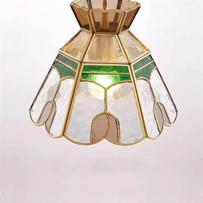 Vintage Bell Brass Glass 1-Light Pendant Light