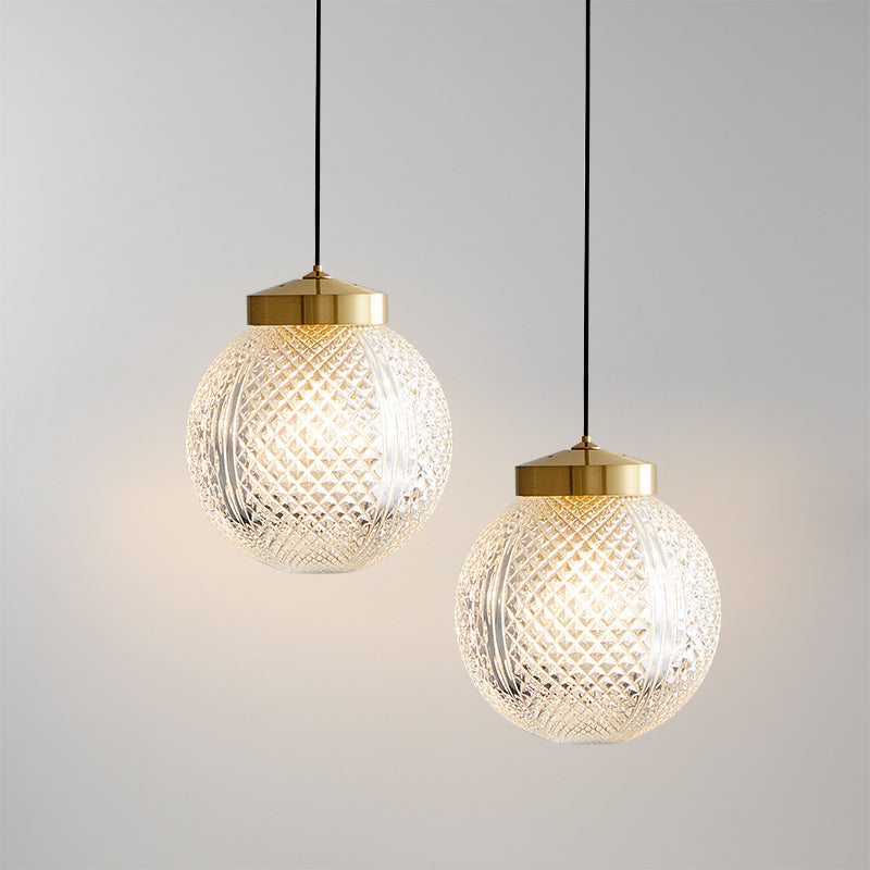 Modern Luxury Striped Glass Copper Round Ball Ring 1-Light Pendant Light for Living Room
