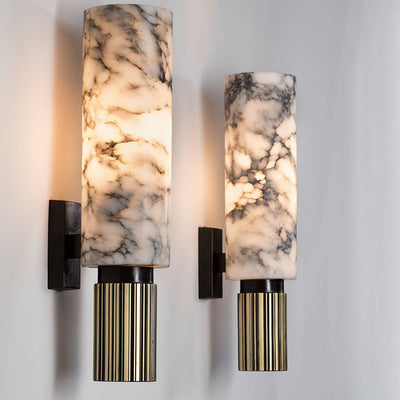 Modern Light Luxury Cylindrical Hardware Stone 1-Light Wall Sconce Lamp