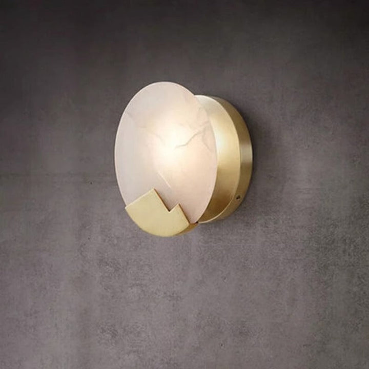 Modern Luxury Marble Round Shade Gold Finish Frame 1-Light Wall Sconce Lamp For Bedroom