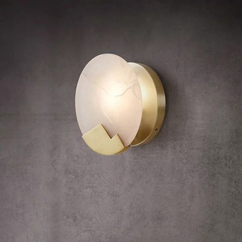 Modern Luxury Marble Round Shade Gold Finish Frame 1-Light Wall Sconce Lamp For Bedroom