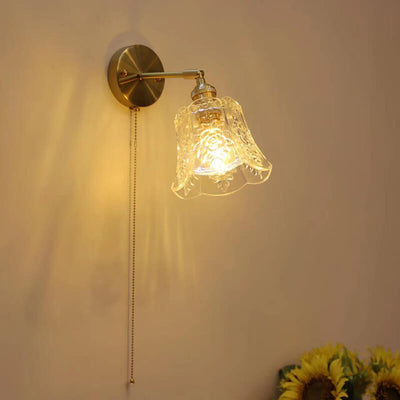 French Light Luxury Simple Brass Glass Pull Wire 1-Light Wall Sconce Lamp