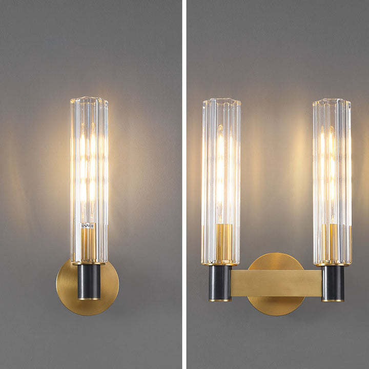 Moderne luxuriöse Zylinder-Wandleuchte aus Kupfer und Glas mit 1/2-flammigem Licht für das Schlafzimmer 