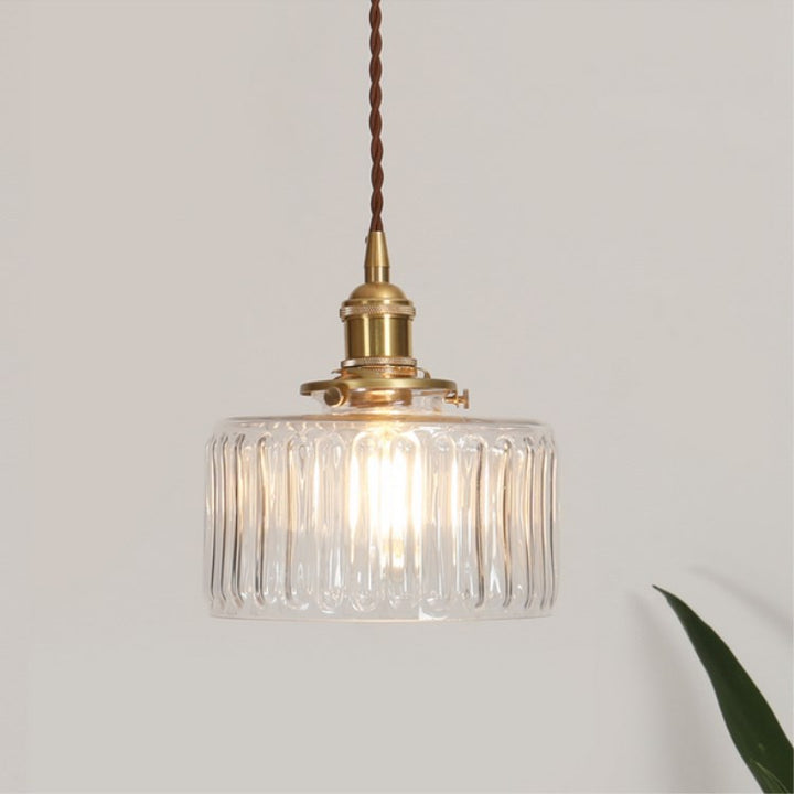 Traditional Japanese Brass Glass Round Jar 1-Light Pendant Light For Living Room