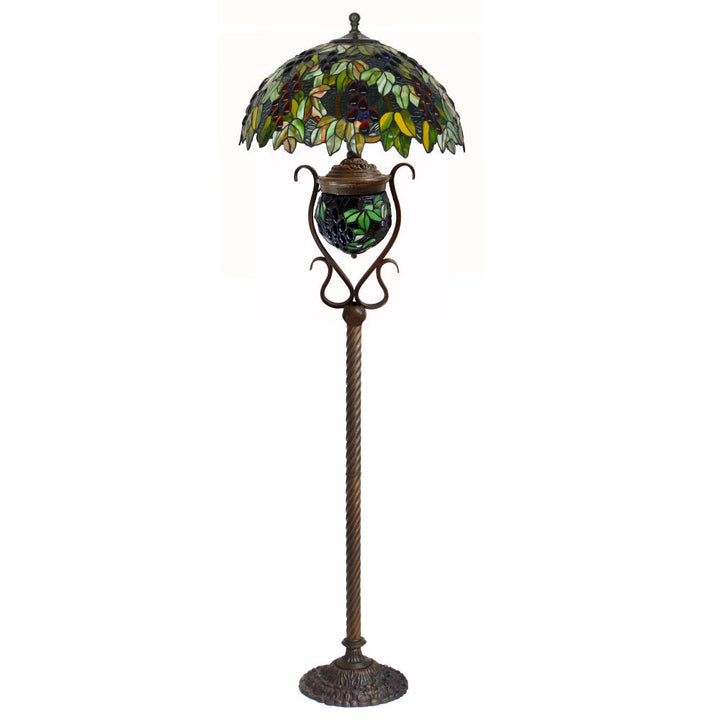 Traditionelle Tiffany-Stehlampe mit Buntglas und Traubendekor, kuppelförmig, 3 Lichter, fürs Arbeitszimmer
