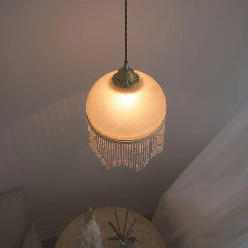 Traditionelle Vintage-Pendelleuchte mit runder Quaste aus Messing und Glas, 1 Licht, für Wohnzimmer 