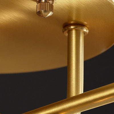 Plafonnier semi-encastré à 5 lumières en verre cristal rond en cuivre de style moderne du milieu du siècle 