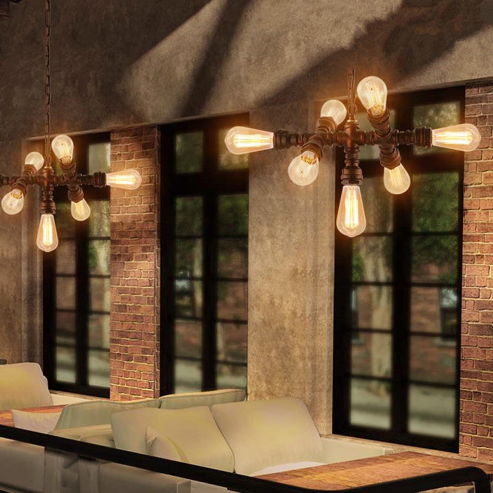 Industrielles Eisen-Wasserrohr-Design 7-Licht-Kronleuchter 