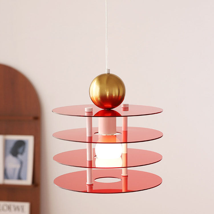 Zeitgenössische nordische bunte Acryl fliegende Untertasse 1-Licht Pendelleuchte für Schlafzimmer 