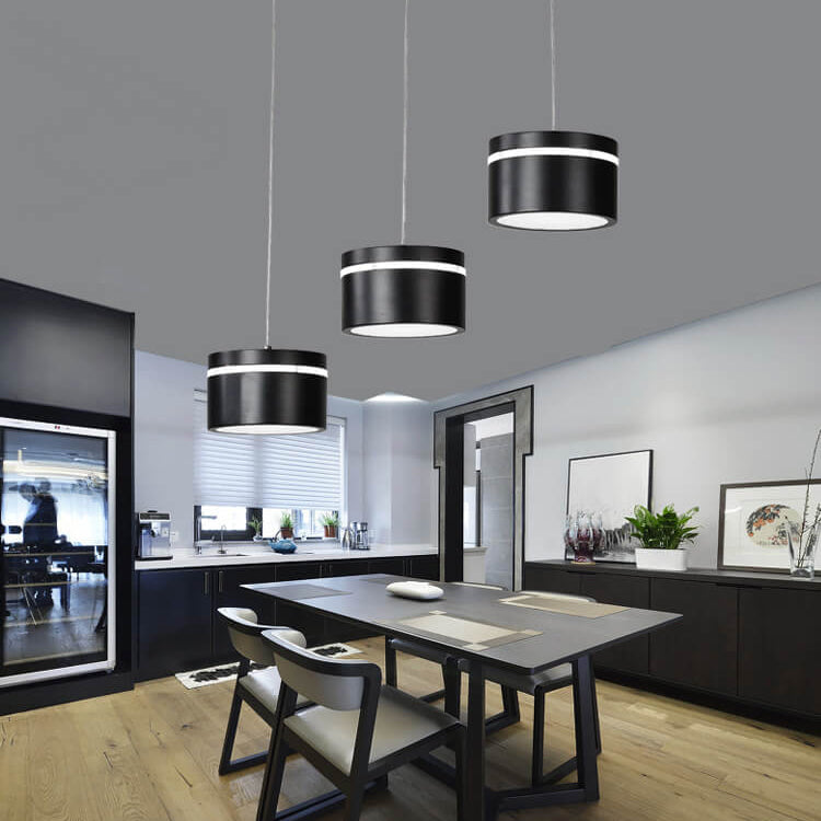 Nordic Minimalist Iron Round Drum Shade 3-Light LED Chandelier