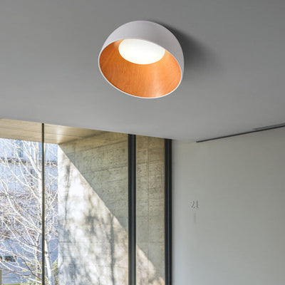 Minimalist Wooden Bowl Iron LED Flush Mount Ceiling Light