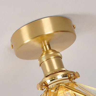 Modern Brass Glass Diamond 1-Light Semi-Flush Mount Ceiling Light