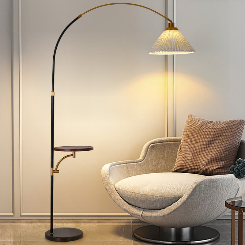 Nordic Pleated Marble Solid Wooden Shelf 1-Light Standing Floor Lamp