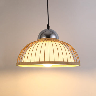 Modern Chinese Bamboo Weaving Pot Lid 1-Light Pendant Light