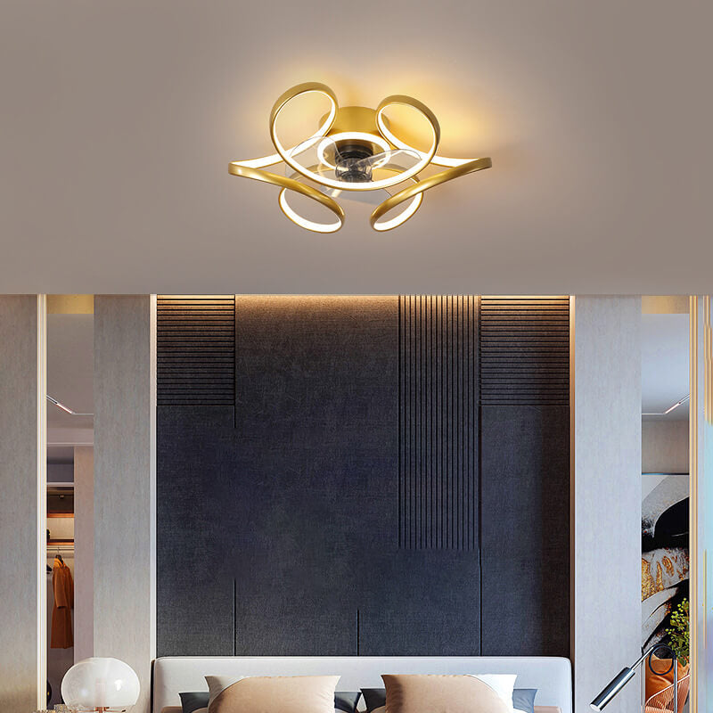 Modern Minimalist Line Acrylic Iron LED Flush Mount Fan Light