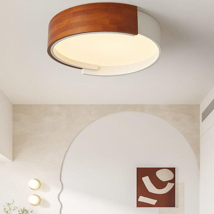 Modern Simple Round Wooden Log LED Flush Mount Ceiling Light