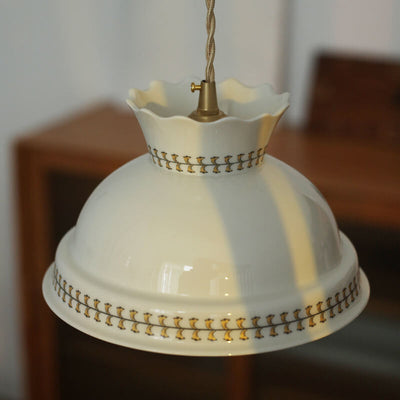 Japanese Vintage Ceramic Round Bowl 1-Light Pendant Light