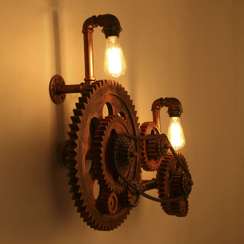 Industrial Creative Iron Water Pipe Gear 2-Light Wall Sconce Lamp