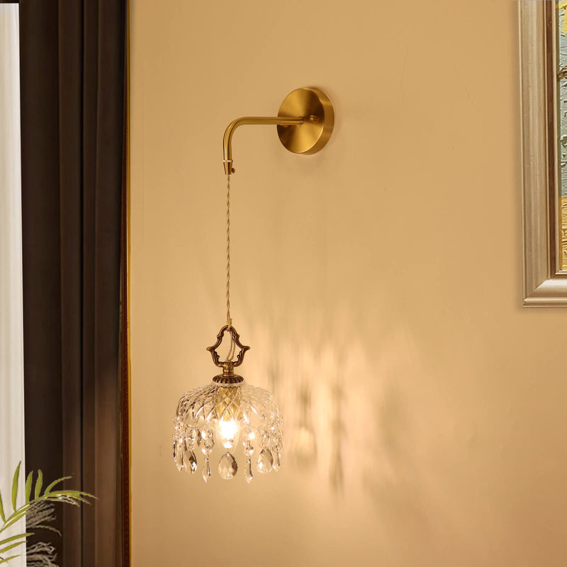 European Light Luxury Brass Crystal Glass 1-Light Wall Sconce Lamp